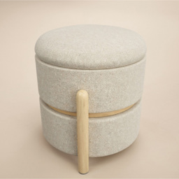 SOLACE+CO Ada Beige Fabric Storage Pouffe - thumbnail 3