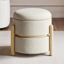 SOLACE+CO Ada Beige Fabric Storage Pouffe - thumbnail 1