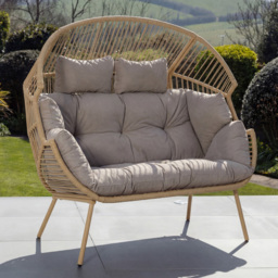 Artemis Home Cocona 2 Seater Light Brown Rattan Standing Egg Chair with Canopy - thumbnail 1