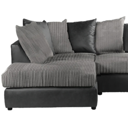 Luxor 3 Seater Black and Grey Jumbo Cord Left Hand Facing L Shaped Corner Sofa - thumbnail 3