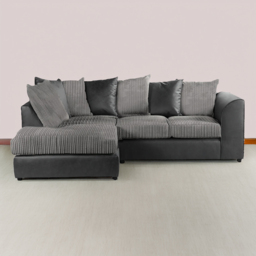 Luxor 3 Seater Black and Grey Jumbo Cord Left Hand Facing L Shaped Corner Sofa - thumbnail 1