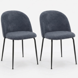 FWStyle Freya Steel Blue Linen Upholstered Padded Dining Chair Set of 2 - thumbnail 2