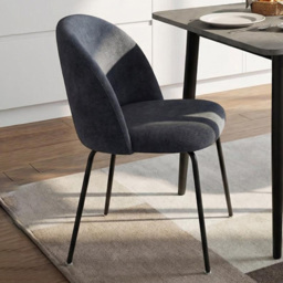FWStyle Freya Steel Blue Linen Upholstered Padded Dining Chair Set of 2