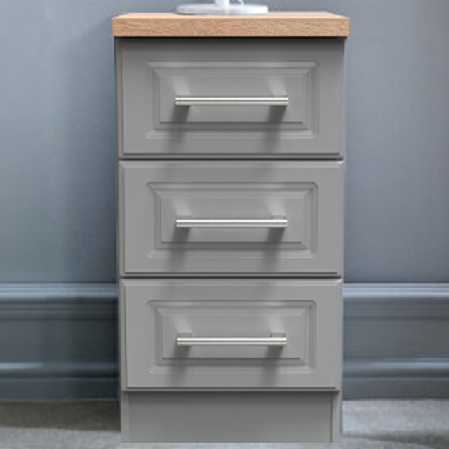 Crowndale Kent 3 Drawer Dusk Grey and Bardolino Oak Bedside Table - image 1