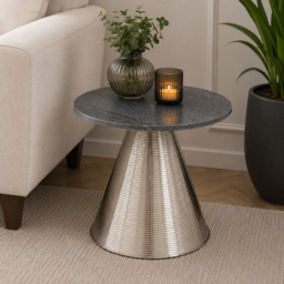 Premier Housewares Martini Grey Marble Silver Round Side Table with Gold Finish Frame - thumbnail 4