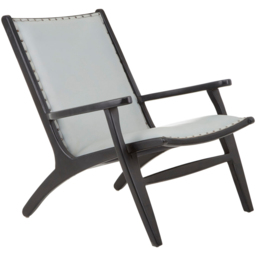 Premier Housewares Kendari Grey Leather and Teak Wood Chair - thumbnail 2