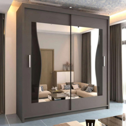 Sliding Wardrobes 4U Batumi Grey 2 Door Wide Curved Mirrored Wardrobe - thumbnail 1
