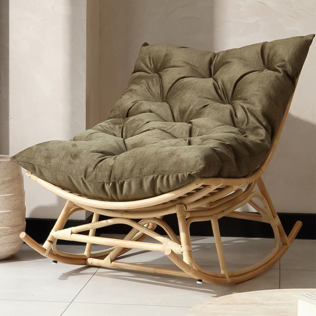 Desser Papasan Olive and Natural Rattan Rocker Chair - image 1