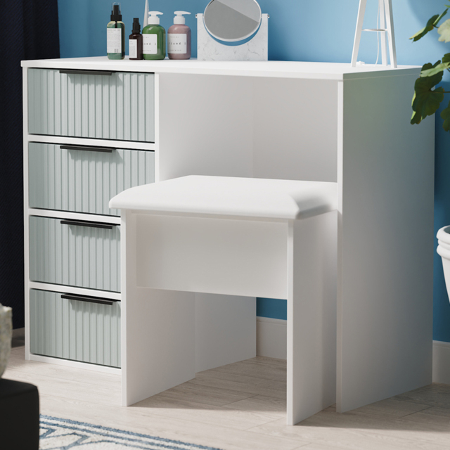 Crowndale Fluted 4 Drawer Duck and White Matt Vanity Dressing Table Ready Assembled - image 1