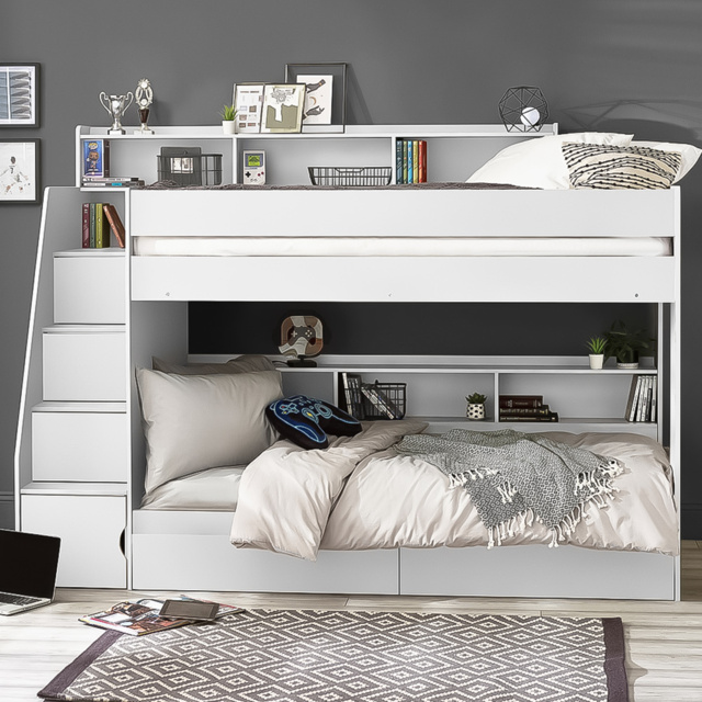 Julian Bowen Camelot All White Bunk Bed with Staircase - image 1