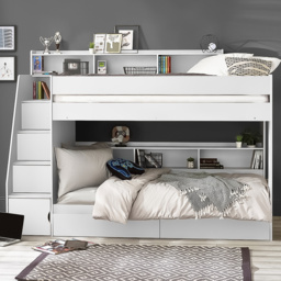 Julian Bowen Camelot All White Bunk Bed with Staircase - thumbnail 1