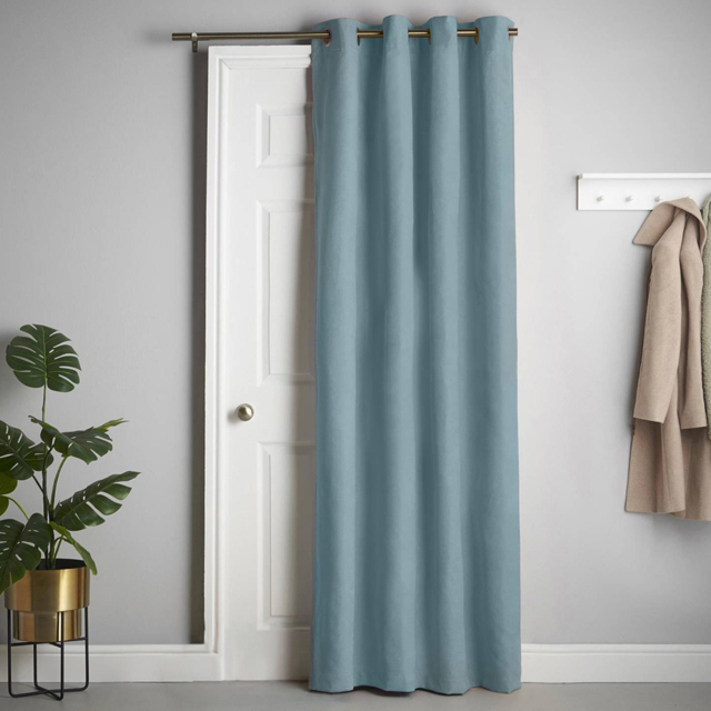 Alan Symonds Velvet Chenille Blackout Ring Top Eyelet Curtains Teal 137 x 213cm - image 1