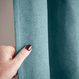 Alan Symonds Velvet Chenille Blackout Ring Top Eyelet Curtains Teal 137 x 213cm - thumbnail 4
