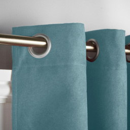Alan Symonds Velvet Chenille Blackout Ring Top Eyelet Curtains Teal 137 x 213cm - thumbnail 3