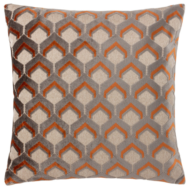Paoletti Ledbury Ginger and Grey Velvet Jacquard Cushion - image 1