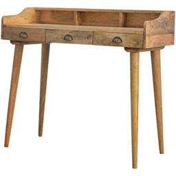 Artisan Furniture Oak-ish 3 Drawer Solid Wood Gallery Back Shell Writing Desk - thumbnail 4
