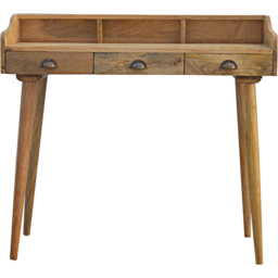 Artisan Furniture Oak-ish 3 Drawer Solid Wood Gallery Back Shell Writing Desk - thumbnail 2