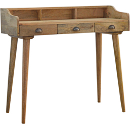 Artisan Furniture Oak-ish 3 Drawer Solid Wood Gallery Back Shell Writing Desk - thumbnail 3