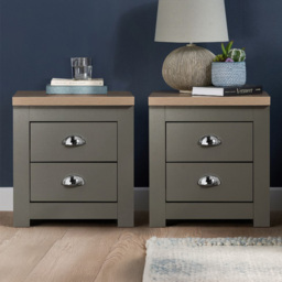 Birlea Highgate 2 Drawer Dark Grey and Oak Effect Bedside Table Set of 2 - thumbnail 1