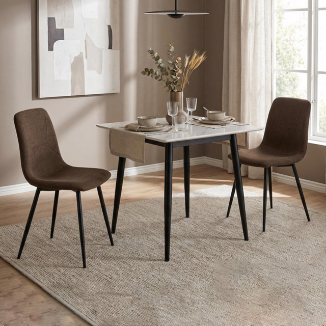 FWStyle Nova Esme 2 Seater Sintered Stone Square Dining Set Cream and Dark Brown - image 1