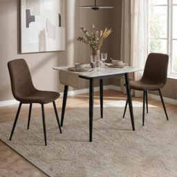 FWStyle Nova Esme 2 Seater Sintered Stone Square Dining Set Cream and Dark Brown - thumbnail 1