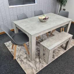 Kosy Koala 6 Seater Plastic and Faux Leather Dining Bench Set Stone Grey Effect and Grey
