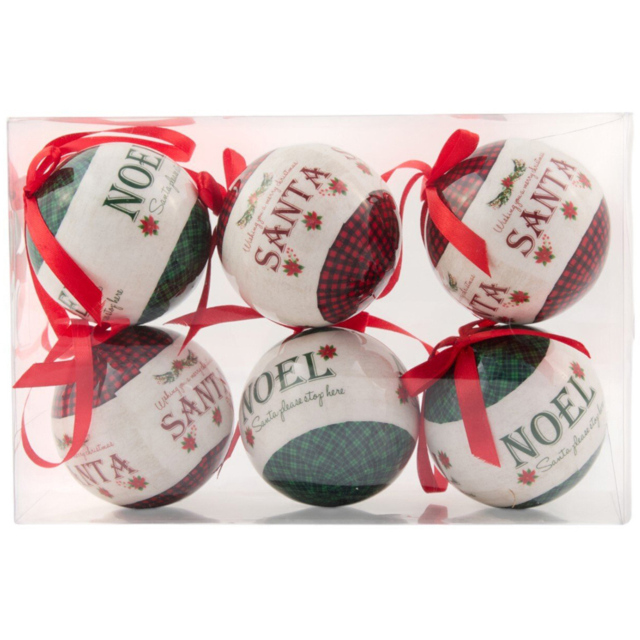 Santa's Chalet Red and Green Christmas Bauble 6 Pack - image 1