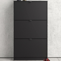 Florence Shoes 3 Flip Door Matt Black Double Layer Shoe Storage Cabinet