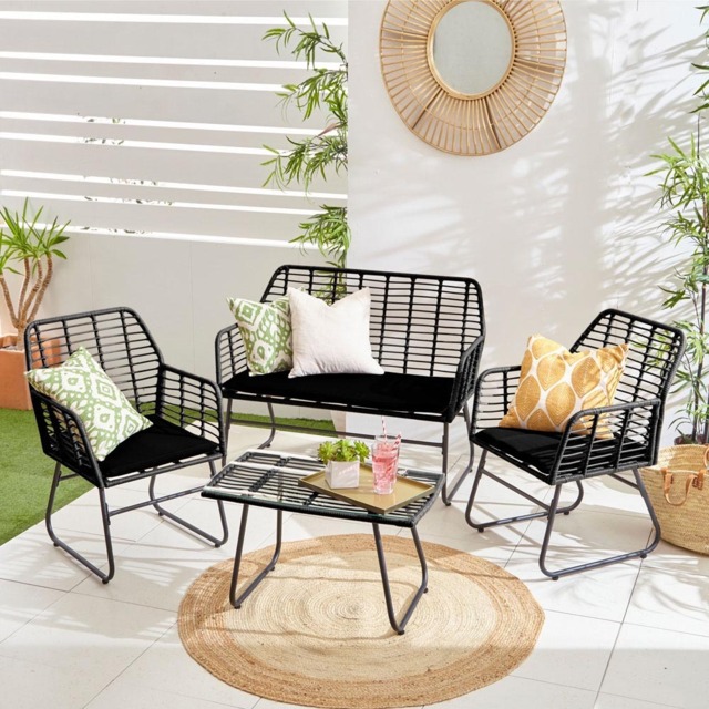 Neo 4 Seater Black Bamboo Style Garden Sofa Set - image 1