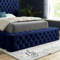Grand Milan Blue Small Single Upholstered Bed Frame with Pleated Chesterfield Headboard - thumbnail 4