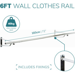 House of Home Silver Wall-Mounted Clothes Rail 6ft - thumbnail 4