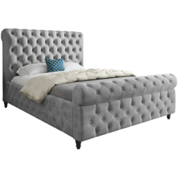 Savana Double Grey Soft Velvet Upholstered Sleigh Bed Frame with Scrolled Headboard - thumbnail 2