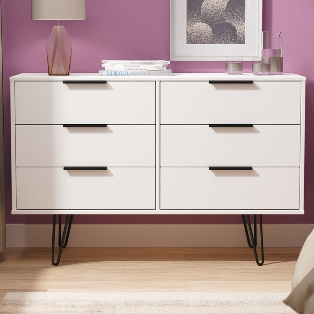 Crowndale Hong Kong 6 Drawer Matt White Wide Chest of Drawers Ready Assembled - image 1