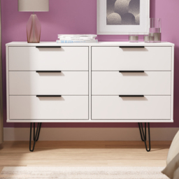 Crowndale Hong Kong 6 Drawer Matt White Wide Chest of Drawers Ready Assembled - thumbnail 1