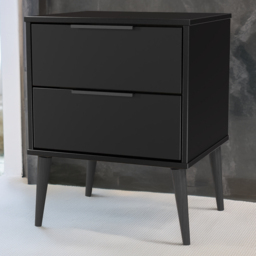 Crowndale Hong Kong 2 Drawer Matt Black Compact Bedside Cabinet Ready Assembled - thumbnail 1