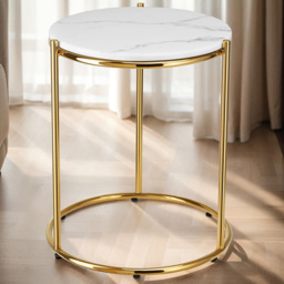 tectake Ellsa Marble Top Round White Gold Side Table