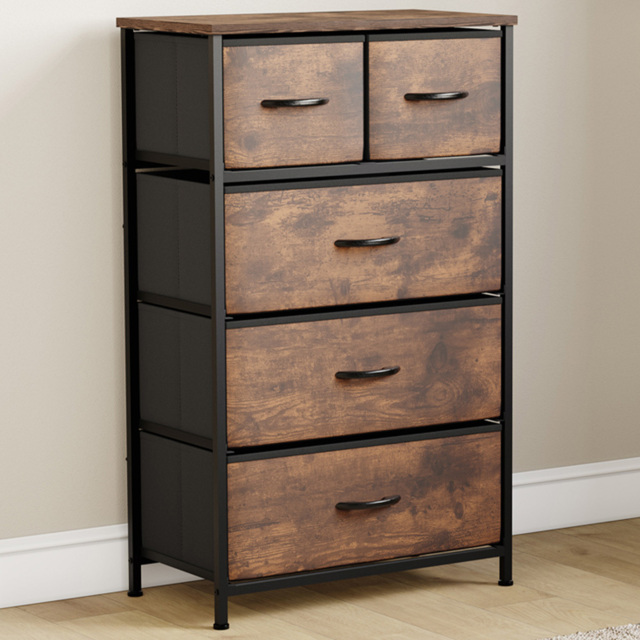 Vida Designs Chorley Rustic Brown Fabric 5 Drawer Chest of Drawer - image 1