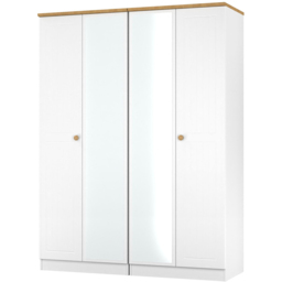 Crowndale Warwick 4 Door White Ash and Modern Oak Mirror Wardrobe Ready Assembled - thumbnail 4