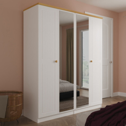 Crowndale Warwick 4 Door White Ash and Modern Oak Mirror Wardrobe Ready Assembled - thumbnail 1