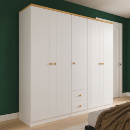 Crowndale Warwick 5 Door 2 Drawer White Ash and Modern Oak Wardrobe Ready Assembled