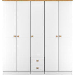 Crowndale Warwick 5 Door 2 Drawer White Ash and Modern Oak Wardrobe Ready Assembled - thumbnail 2