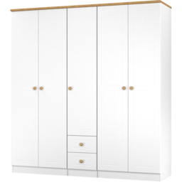 Crowndale Warwick 5 Door 2 Drawer White Ash and Modern Oak Wardrobe Ready Assembled - thumbnail 3
