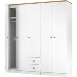 Crowndale Warwick 5 Door 2 Drawer White Ash and Modern Oak Wardrobe Ready Assembled - thumbnail 4
