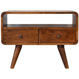 Artisan Furniture Mini Chestnut 2 Drawer Mango Wood Curved Media Unit - thumbnail 2