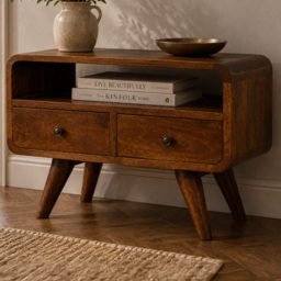 Artisan Furniture Mini Chestnut 2 Drawer Mango Wood Curved Media Unit - thumbnail 1