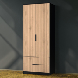 Crowndale Java Slatt Effect and Black 2 Door 2 Drawer Double Wardrobe