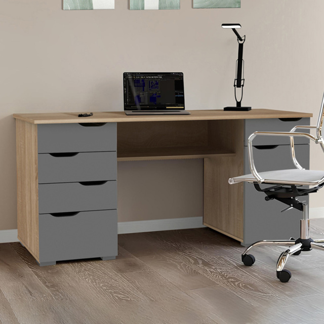 Alphason Kentucky 5 Drawer Office Desk Oak and Grey - image 1