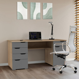 Alphason Kentucky 5 Drawer Office Desk Oak and Grey - thumbnail 3