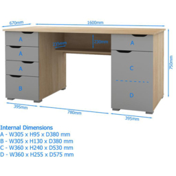 Alphason Kentucky 5 Drawer Office Desk Oak and Grey - thumbnail 4