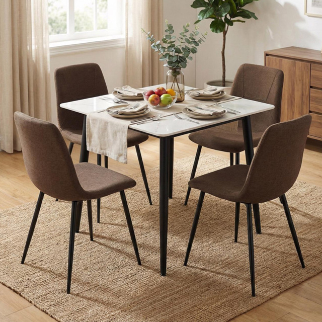 FWStyle Esme Dark Brown and Black Linen Upholstered Steel Frame Dining Chair Set of 4 - image 1